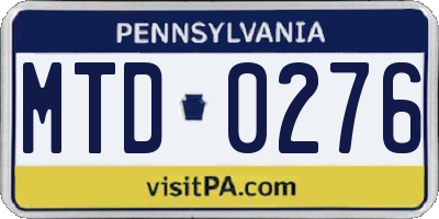 PA license plate MTD0276