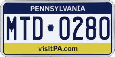 PA license plate MTD0280