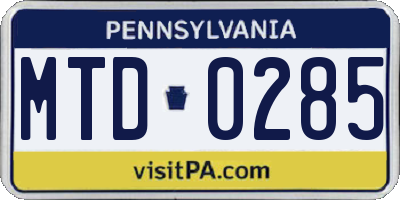 PA license plate MTD0285