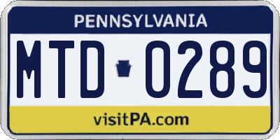 PA license plate MTD0289