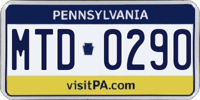 PA license plate MTD0290