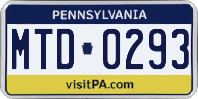 PA license plate MTD0293