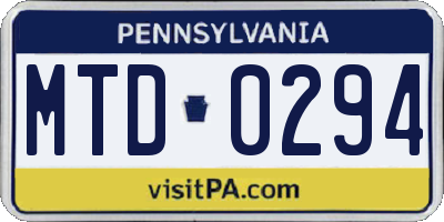 PA license plate MTD0294