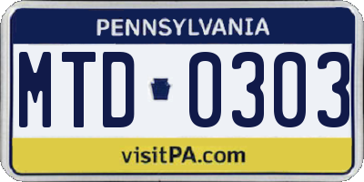 PA license plate MTD0303