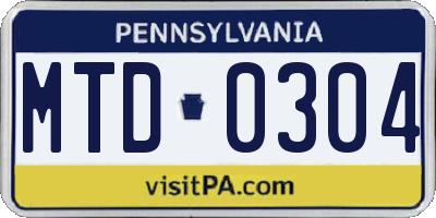 PA license plate MTD0304