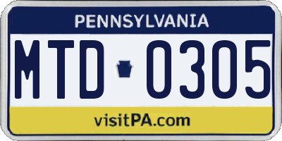 PA license plate MTD0305