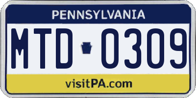 PA license plate MTD0309