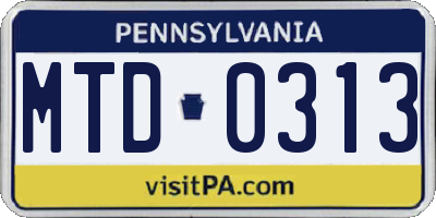 PA license plate MTD0313