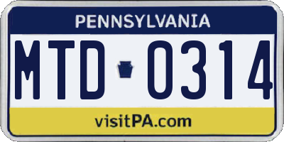 PA license plate MTD0314