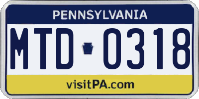 PA license plate MTD0318