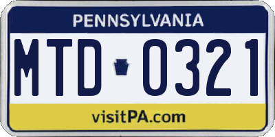 PA license plate MTD0321