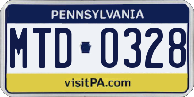 PA license plate MTD0328