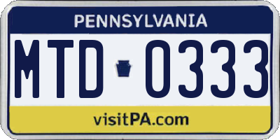 PA license plate MTD0333