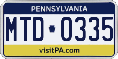 PA license plate MTD0335