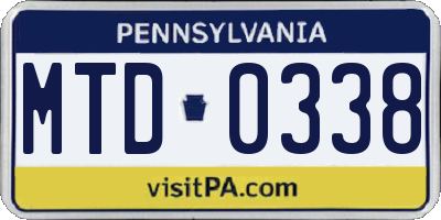 PA license plate MTD0338