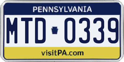 PA license plate MTD0339