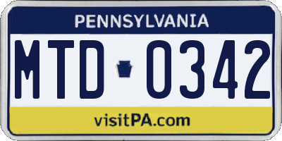 PA license plate MTD0342