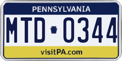 PA license plate MTD0344