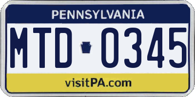 PA license plate MTD0345