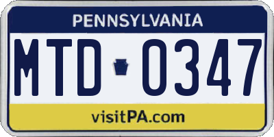 PA license plate MTD0347