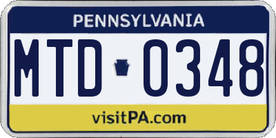 PA license plate MTD0348