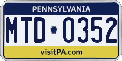 PA license plate MTD0352