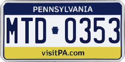 PA license plate MTD0353