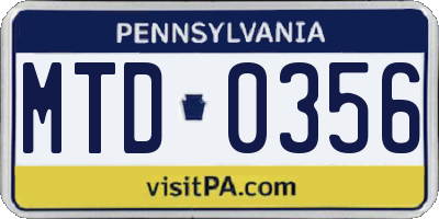 PA license plate MTD0356