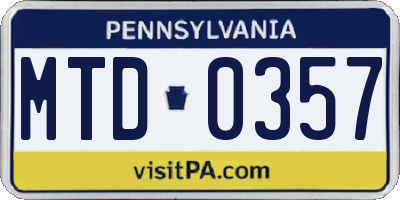 PA license plate MTD0357