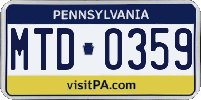 PA license plate MTD0359