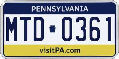 PA license plate MTD0361