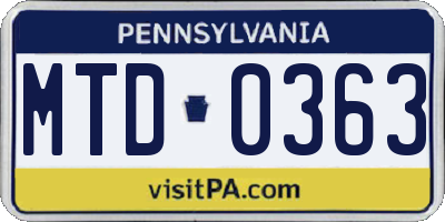 PA license plate MTD0363