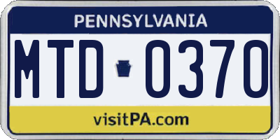 PA license plate MTD0370