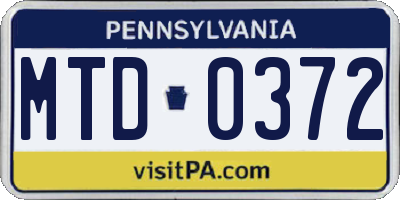 PA license plate MTD0372