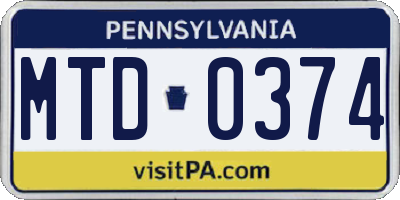 PA license plate MTD0374