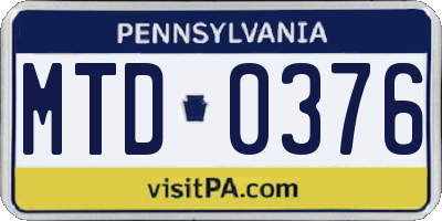 PA license plate MTD0376