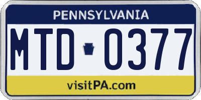 PA license plate MTD0377