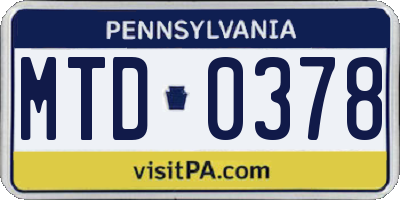 PA license plate MTD0378