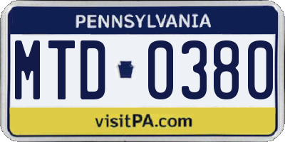 PA license plate MTD0380