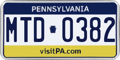 PA license plate MTD0382