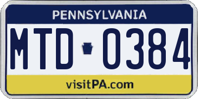 PA license plate MTD0384