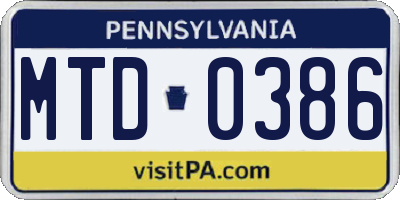 PA license plate MTD0386