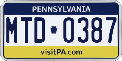 PA license plate MTD0387
