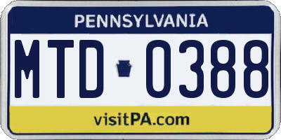 PA license plate MTD0388