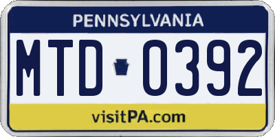 PA license plate MTD0392