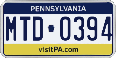 PA license plate MTD0394