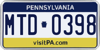 PA license plate MTD0398