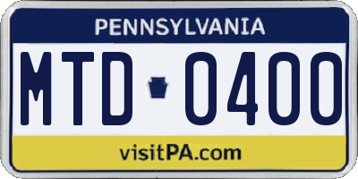 PA license plate MTD0400