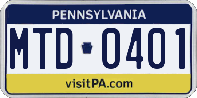 PA license plate MTD0401