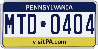 PA license plate MTD0404